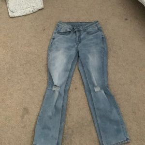 Distressed flare jeans